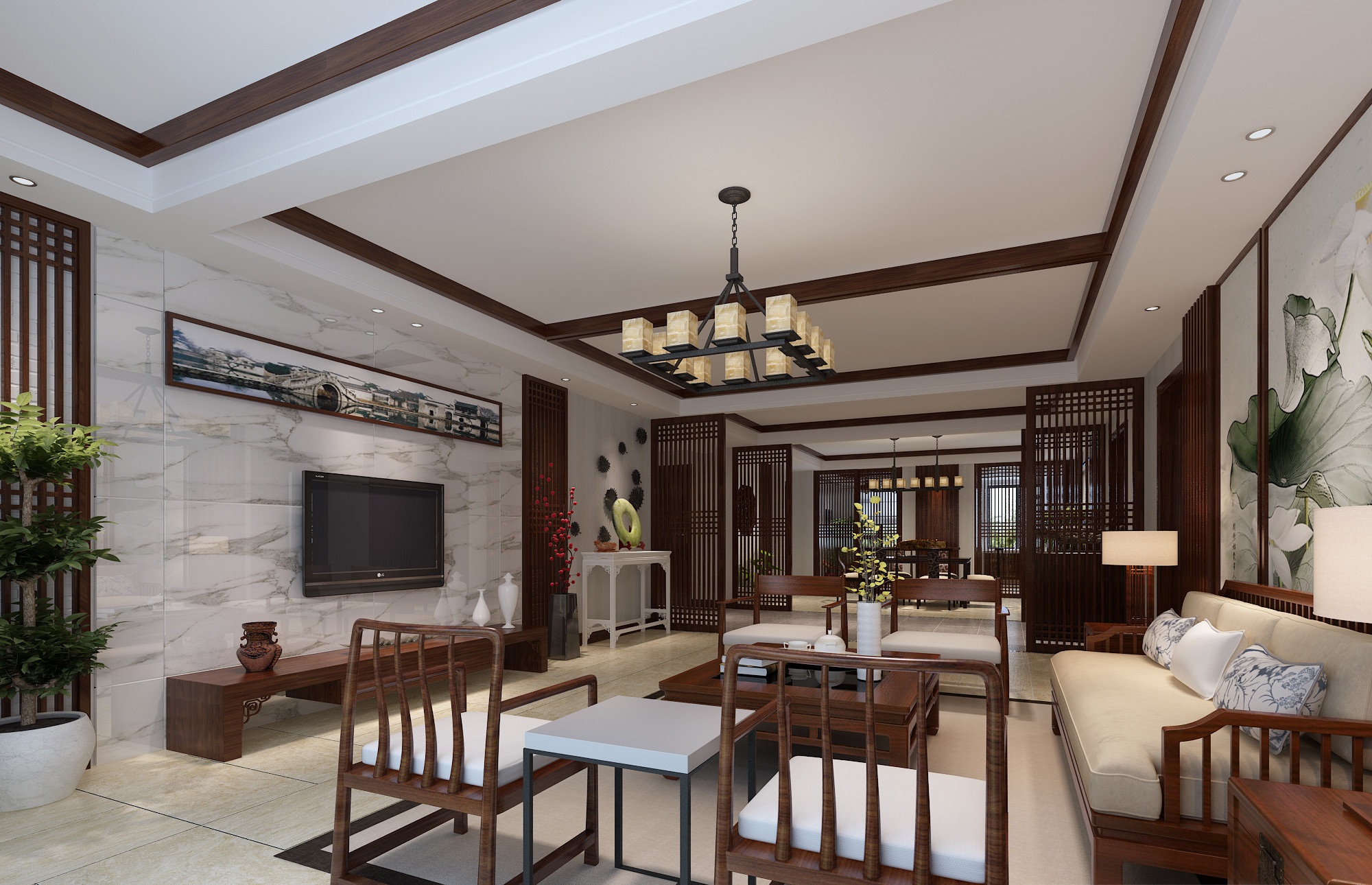 深圳恒地悦山湖89平米中式风格三居室装修设计案例 10万预算打造雅致生活空间