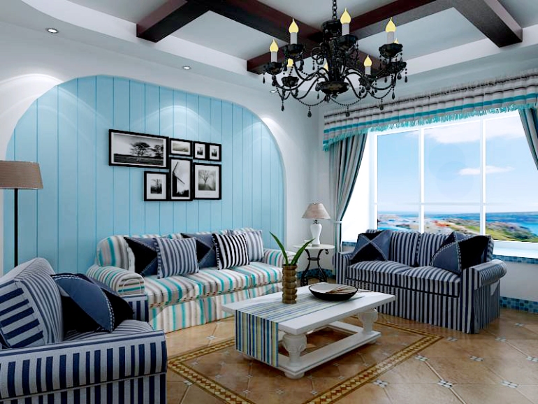 地中海风格二居室客厅茶几装修图片